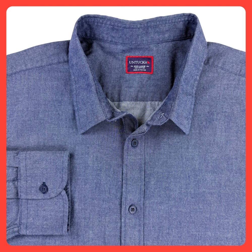 UNTUCKit Office Dress Shirt Men XXXL Blue Cotton Button Up Long Sleeve‎ Barbera